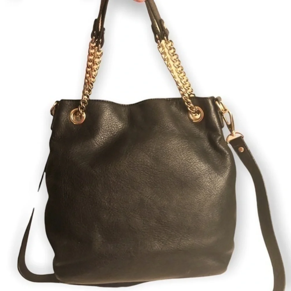 Michael kors black leather two way chain crossbody top handle bag